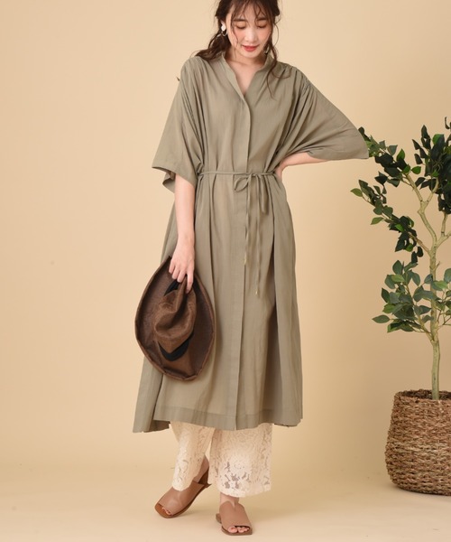 INTERPLANET(インタープラネット)の「バイオウォッシュガウンワンピース(ワンピース・レディース・チャコールグレー/オフホワイト/カーキ・FREE)」の3枚目の写真