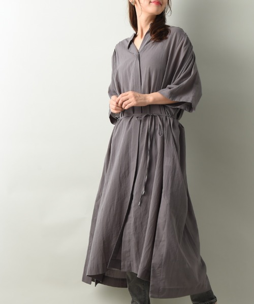 INTERPLANET(インタープラネット)の「バイオウォッシュガウンワンピース(ワンピース・レディース・チャコールグレー/オフホワイト/カーキ・FREE)」の2枚目の写真