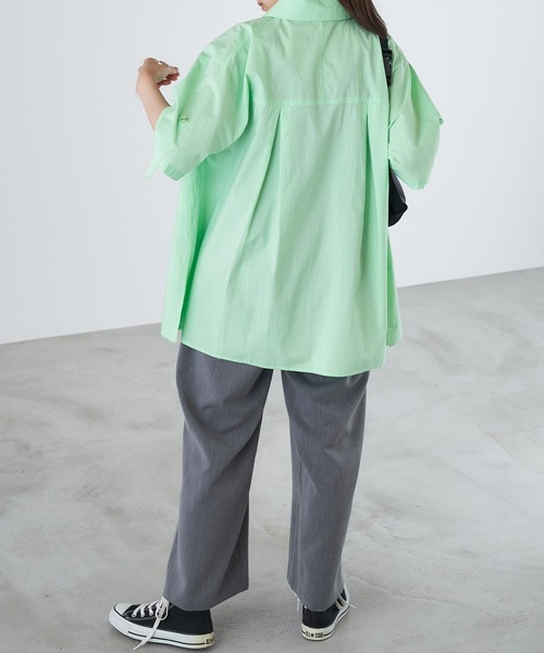 Chaco closet(チャコ クローゼット)の「袖ロールアップ半袖ビックシャツ(シャツ/ブラウス・レディース・ライトグリーン/ピンク/ネイビー/ホワイト/サックスブルー/ライトパープル・FREE)」の22枚目の写真