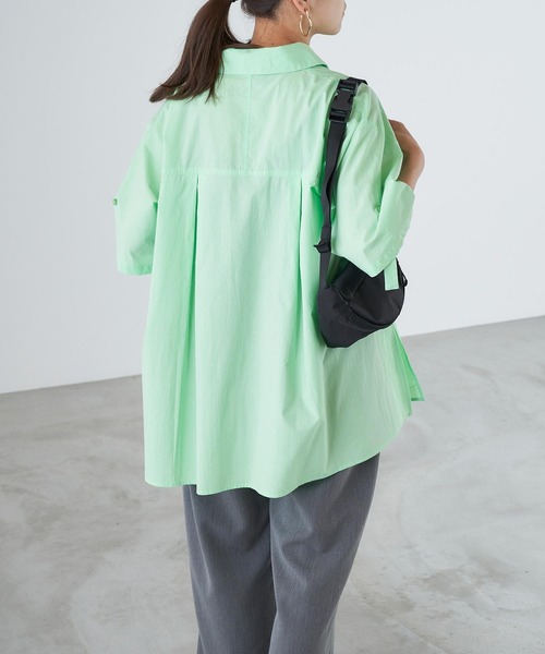 Chaco closet(チャコ クローゼット)の「袖ロールアップ半袖ビックシャツ(シャツ/ブラウス・レディース・ライトグリーン/ピンク/ネイビー/ホワイト/サックスブルー/ライトパープル・FREE)」の21枚目の写真