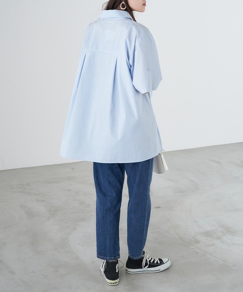 Chaco closet(チャコ クローゼット)の「袖ロールアップ半袖ビックシャツ(シャツ/ブラウス・レディース・ライトグリーン/ピンク/ネイビー/ホワイト/サックスブルー/ライトパープル・FREE)」の7枚目の写真