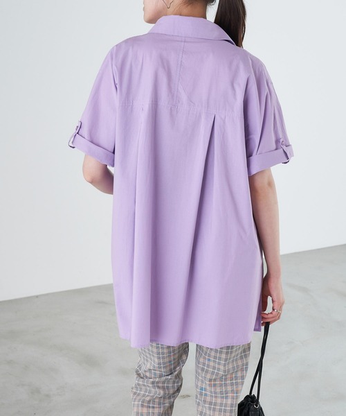 Chaco closet(チャコ クローゼット)の「袖ロールアップ半袖ビックシャツ(シャツ/ブラウス・レディース・ライトグリーン/ピンク/ネイビー/ホワイト/サックスブルー/ライトパープル・FREE)」の9枚目の写真