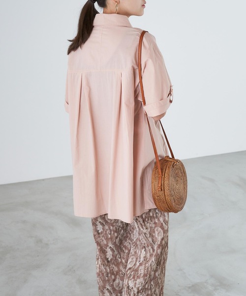 Chaco closet(チャコ クローゼット)の「袖ロールアップ半袖ビックシャツ(シャツ/ブラウス・レディース・ライトグリーン/ピンク/ネイビー/ホワイト/サックスブルー/ライトパープル・FREE)」の12枚目の写真