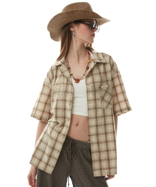ブラウス シャツ WAFFLE OMBRE CHECK DETACHABLE SHIRTS/ワッフルオンブレチェック デタッチャブルシャツ レディース WAFFLE OMBRE CHECK DETACHABLE SHIRTS/ワッフルオンブレ