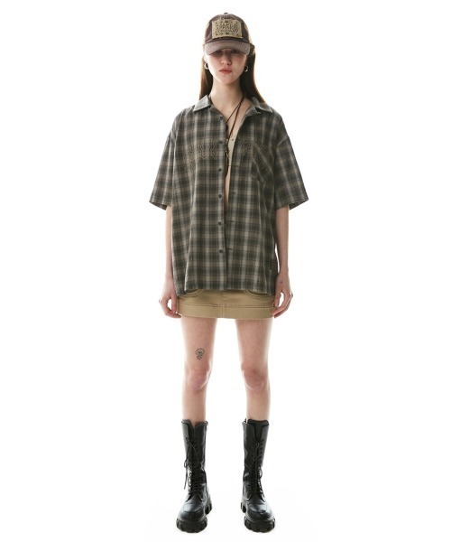 CELT&COBRA★入手困難★希少サイズL★格子チェック ウール長袖シャツ 黒 KAMIYA カミヤ FW25 DISTRESSED HOODED CHECKED SHIRT / BLK