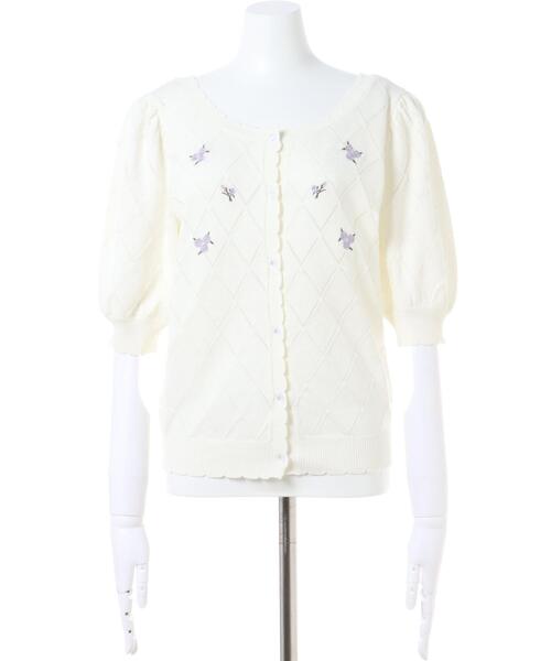 Allamanda(アラマンダ)の「花刺繍透かし柄/カーディガン(カーディガン/ボレロ・レディース・ブラック/サックスブルー/アイボリー/ミント・M)」の8枚目の写真
