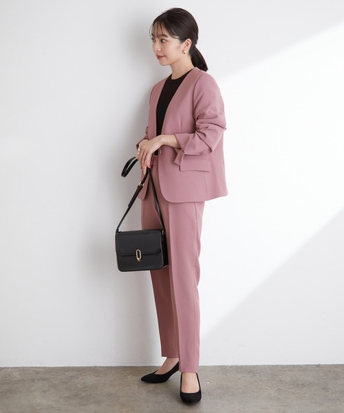 VIS（ビス）の「【選べる着丈】【洗える】【セットアップ対応】シワになりにくい美人丈、ノーカラージャケット（ノーカラージャケット・レディース・ブラック/ベージュ/ダークラベンダー・TM/TS/S/M）」の16枚目の写真