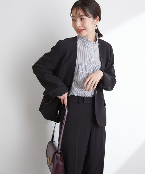 VIS（ビス）の「【選べる着丈】【洗える】【セットアップ対応】シワになりにくい美人丈、ノーカラージャケット（ノーカラージャケット・レディース・ブラック/ベージュ/ダークラベンダー・TM/TS/S/M）」の19枚目の写真