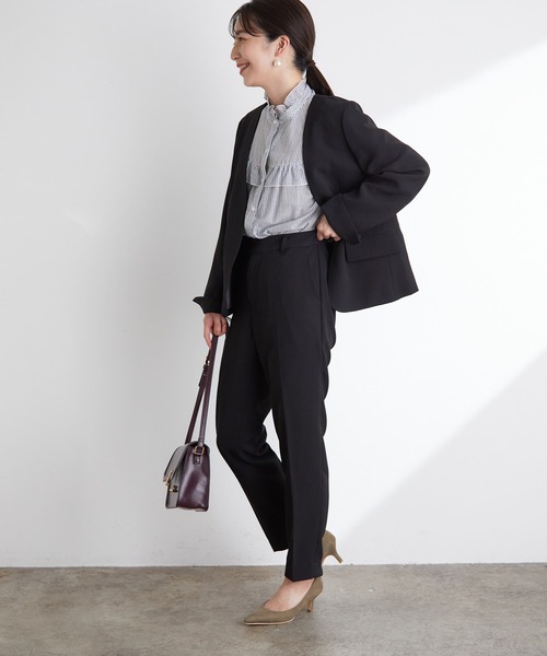 VIS（ビス）の「【選べる着丈】【洗える】【セットアップ対応】シワになりにくい美人丈、ノーカラージャケット（ノーカラージャケット・レディース・ブラック/ベージュ/ダークラベンダー・TM/TS/S/M）」の10枚目の写真