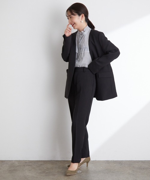 VIS（ビス）の「【選べる着丈】【洗える】【セットアップ対応】シワになりにくい美人丈、ノーカラージャケット（ノーカラージャケット・レディース・ブラック/ベージュ/ダークラベンダー・TM/TS/S/M）」の13枚目の写真