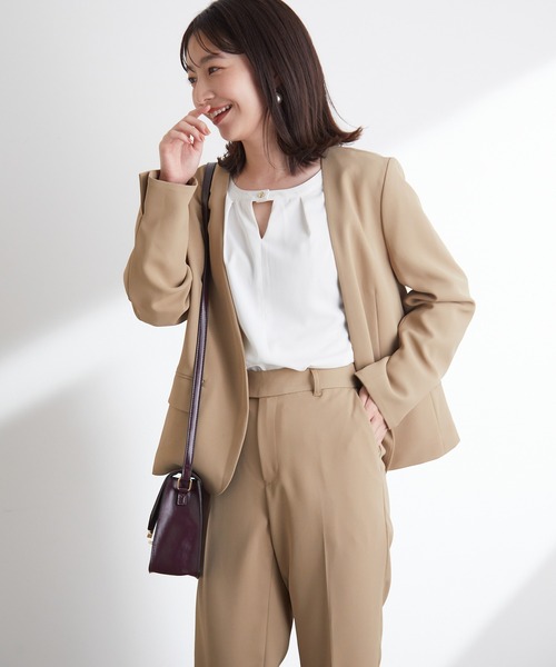 VIS（ビス）の「【選べる着丈】【洗える】【セットアップ対応】シワになりにくい美人丈、ノーカラージャケット（ノーカラージャケット・レディース・ブラック/ベージュ/ダークラベンダー・TM/TS/S/M）」の17枚目の写真