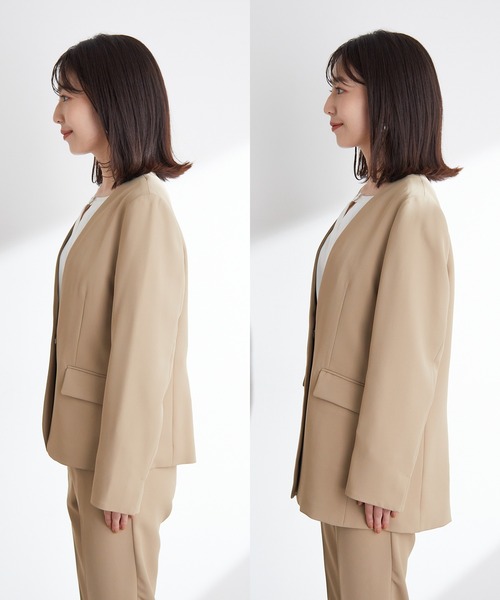 VIS（ビス）の「【選べる着丈】【洗える】【セットアップ対応】シワになりにくい美人丈、ノーカラージャケット（ノーカラージャケット・レディース・ブラック/ベージュ/ダークラベンダー・TM/TS/S/M）」の8枚目の写真