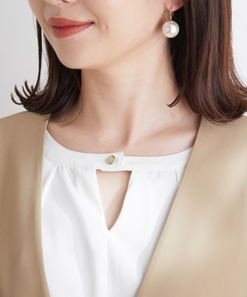 VIS（ビス）の「【選べる着丈】【洗える】【セットアップ対応】シワになりにくい美人丈、ノーカラージャケット（ノーカラージャケット・レディース・ブラック/ベージュ/ダークラベンダー・TM/TS/S/M）」の5枚目の写真