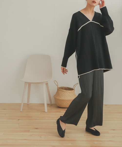 SENSE OF PLACE by URBAN RESEARCH(センスオブプレイスバイアーバンリサーチ)の「リブラインチュニックセーター(ニット/セーター・レディース・ブラック/ライトブルー/アイボリー・ONE)」の2枚目の写真