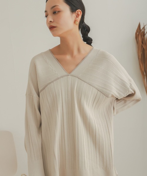 SENSE OF PLACE by URBAN RESEARCH(センスオブプレイスバイアーバンリサーチ)の「リブラインチュニックセーター(ニット/セーター・レディース・ブラック/ライトブルー/アイボリー・ONE)」の4枚目の写真