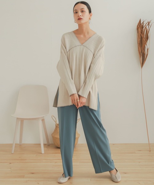 SENSE OF PLACE by URBAN RESEARCH(センスオブプレイスバイアーバンリサーチ)の「リブラインチュニックセーター(ニット/セーター・レディース・ブラック/ライトブルー/アイボリー・ONE)」の9枚目の写真