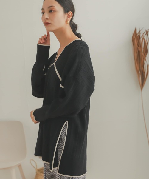 SENSE OF PLACE by URBAN RESEARCH(センスオブプレイスバイアーバンリサーチ)の「リブラインチュニックセーター(ニット/セーター・レディース・ブラック/ライトブルー/アイボリー・ONE)」の15枚目の写真