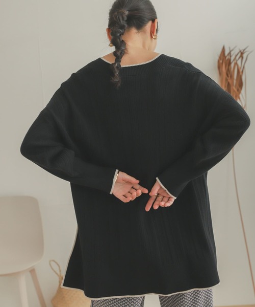 SENSE OF PLACE by URBAN RESEARCH(センスオブプレイスバイアーバンリサーチ)の「リブラインチュニックセーター(ニット/セーター・レディース・ブラック/ライトブルー/アイボリー・ONE)」の10枚目の写真