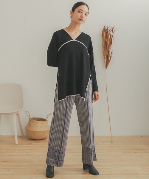 SENSE OF PLACE by URBAN RESEARCH(センスオブプレイスバイアーバンリサーチ)の「リブラインチュニックセーター(ニット/セーター・レディース・ブラック/ライトブルー/アイボリー・ONE)」の20枚目の写真