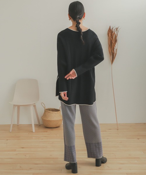SENSE OF PLACE by URBAN RESEARCH(センスオブプレイスバイアーバンリサーチ)の「リブラインチュニックセーター(ニット/セーター・レディース・ブラック/ライトブルー/アイボリー・ONE)」の6枚目の写真