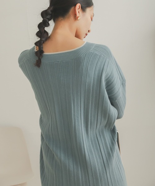 SENSE OF PLACE by URBAN RESEARCH(センスオブプレイスバイアーバンリサーチ)の「リブラインチュニックセーター(ニット/セーター・レディース・ブラック/ライトブルー/アイボリー・ONE)」の7枚目の写真