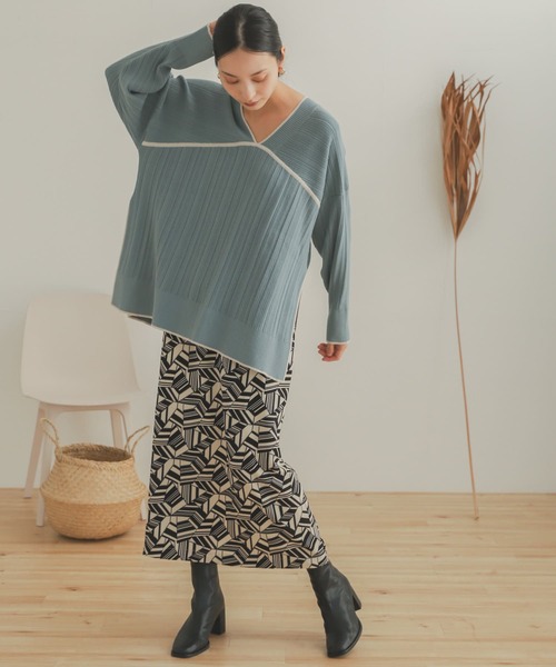 SENSE OF PLACE by URBAN RESEARCH(センスオブプレイスバイアーバンリサーチ)の「リブラインチュニックセーター(ニット/セーター・レディース・ブラック/ライトブルー/アイボリー・ONE)」の17枚目の写真