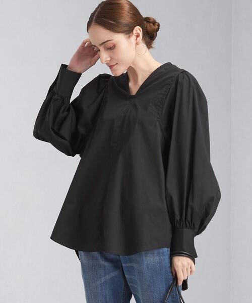 green label relaxing（グリーンレーベルリラクシング）の「＜Tavii＞ スクエア ネック ボリューム スリーブ ブラウス（シャツ/ブラウス・レディース・ブラック/オフホワイト・FREE）」の6枚目の写真