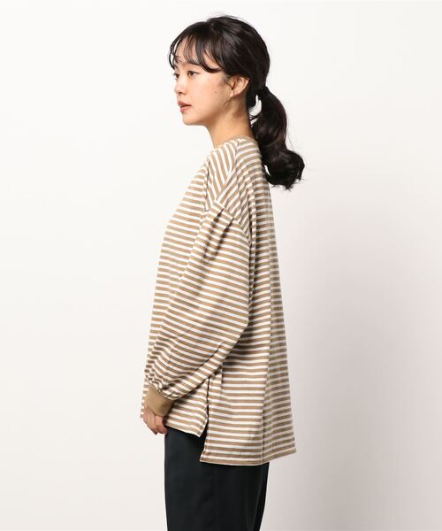 ehka sopo（エヘカソポ）の「ボーダーロングTシャツ（Tシャツ/カットソー・レディース・ベージュ/ブラウン/グリーン・ﾌﾘ-）」の4枚目の写真