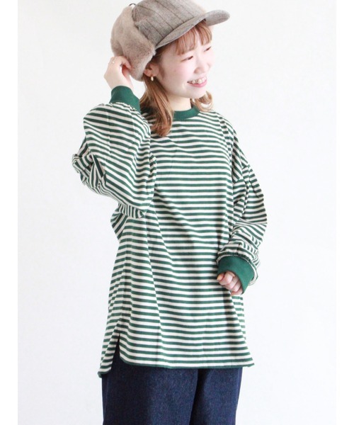 ehka sopo（エヘカソポ）の「ボーダーロングTシャツ（Tシャツ/カットソー・レディース・ベージュ/ブラウン/グリーン・ﾌﾘ-）」の3枚目の写真