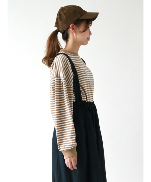 ehka sopo（エヘカソポ）の「ボーダーロングTシャツ（Tシャツ/カットソー・レディース・ベージュ/ブラウン/グリーン・ﾌﾘ-）」の14枚目の写真
