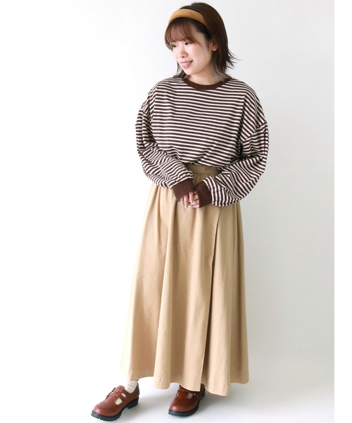 ehka sopo（エヘカソポ）の「ボーダーロングTシャツ（Tシャツ/カットソー・レディース・ベージュ/ブラウン/グリーン・ﾌﾘ-）」の12枚目の写真