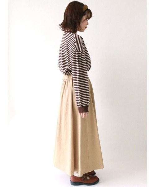 ehka sopo（エヘカソポ）の「ボーダーロングTシャツ（Tシャツ/カットソー・レディース・ベージュ/ブラウン/グリーン・ﾌﾘ-）」の10枚目の写真