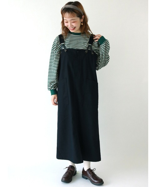 ehka sopo（エヘカソポ）の「ボーダーロングTシャツ（Tシャツ/カットソー・レディース・ベージュ/ブラウン/グリーン・ﾌﾘ-）」の9枚目の写真