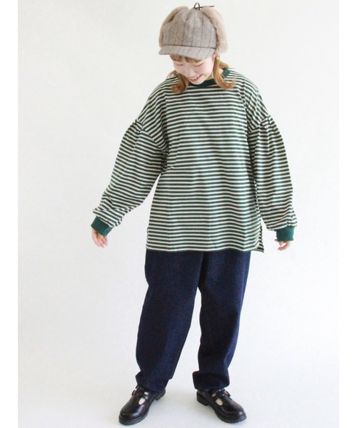 ehka sopo（エヘカソポ）の「ボーダーロングTシャツ（Tシャツ/カットソー・レディース・ベージュ/ブラウン/グリーン・ﾌﾘ-）」の7枚目の写真