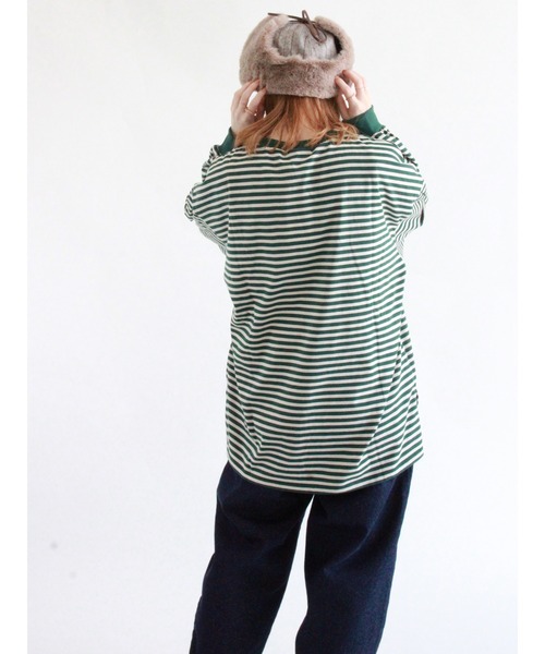 ehka sopo（エヘカソポ）の「ボーダーロングTシャツ（Tシャツ/カットソー・レディース・ベージュ/ブラウン/グリーン・ﾌﾘ-）」の6枚目の写真