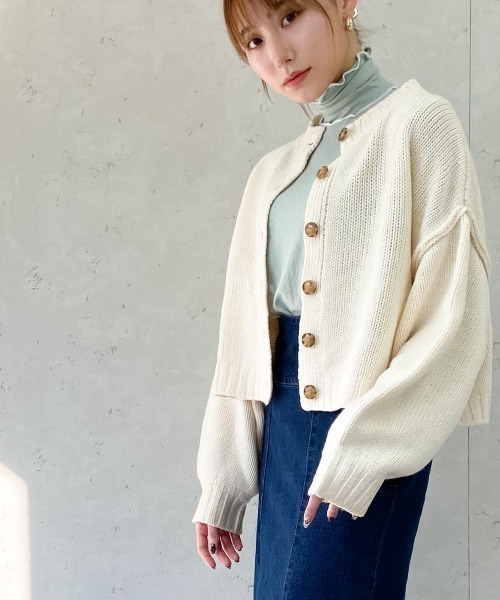 Per sist ence（パーシエンス）の「Per sist ence/パーシエンス　2WAY ショートカーディガン（カーディガン/ボレロ・レディース・ブラウン/ブラック/アイボリー/ベージュ/オフホワイト/ブルー/グリーン/ピンク/パープル/ブラック×ブラック・FREE）」の2枚目の写真