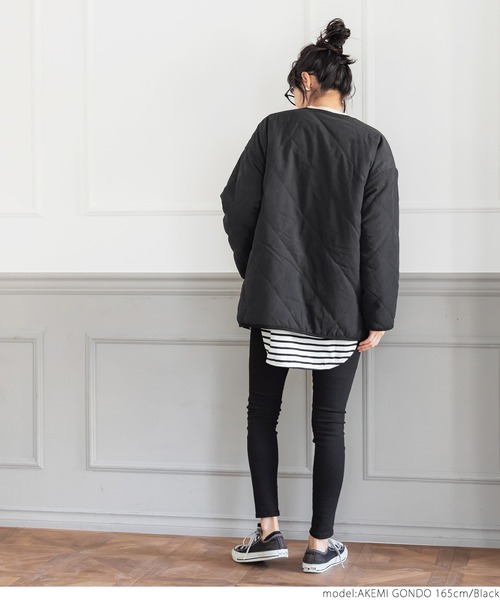 coca(coca)(コカ)の「キルティング×ボアリバーシブルコート(ノーカラーコート・レディース・ブラック/カーキ・ONE SIZE)」の13枚目の写真