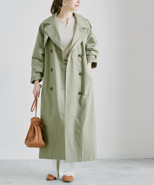 Fizz（フィズ）の「【Fizz/フィズ】　ツイルオーバーサイズロングトレンチコート（トレンチコート・レディース・ベージュ/オフホワイト/カーキ/イエロー・FREE）」の3枚目の写真