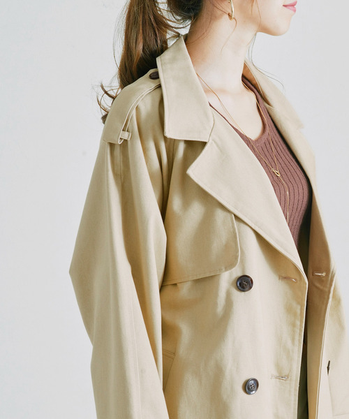 Fizz（フィズ）の「【Fizz/フィズ】　ツイルオーバーサイズロングトレンチコート（トレンチコート・レディース・ベージュ/オフホワイト/カーキ/イエロー・FREE）」の7枚目の写真