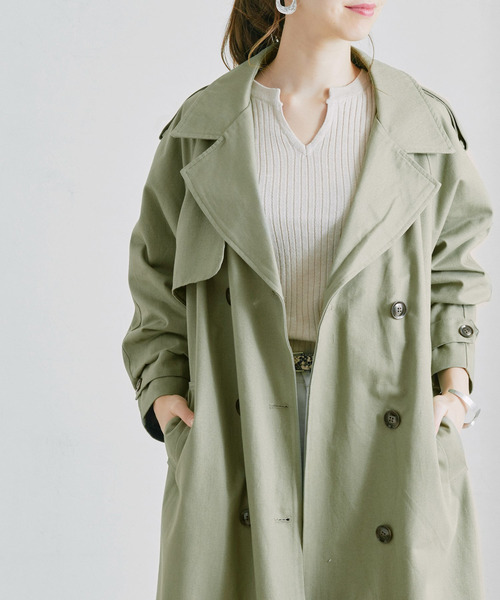 Fizz（フィズ）の「【Fizz/フィズ】　ツイルオーバーサイズロングトレンチコート（トレンチコート・レディース・ベージュ/オフホワイト/カーキ/イエロー・FREE）」の6枚目の写真