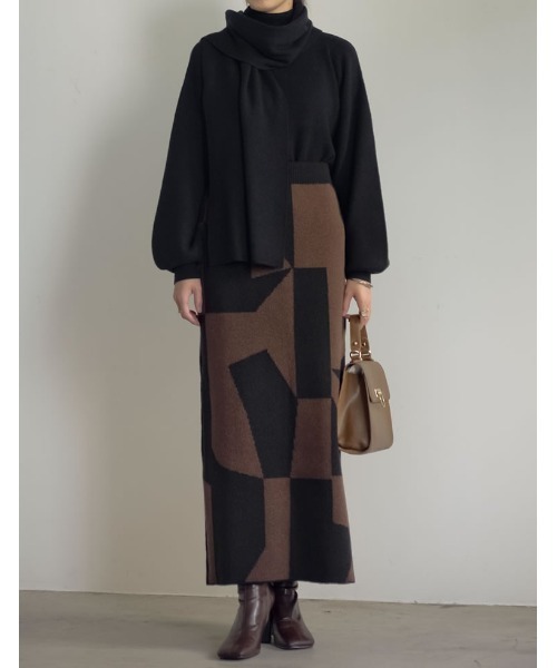 Re:EDIT(リエディ)の「ジオメトリックニットタイトスカート(スカート・レディース・ブラウン/アイボリー・MEDIUM/SHORT/LARGE)」の9枚目の写真