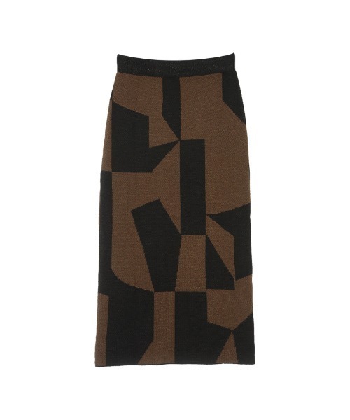 Re:EDIT(リエディ)の「ジオメトリックニットタイトスカート(スカート・レディース・ブラウン/アイボリー・MEDIUM/SHORT/LARGE)」の3枚目の写真