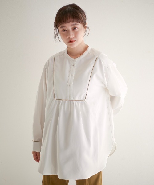 spoon store(スプーンストア)の「ヨークパイピングバンドカラーシャツ(シャツ/ブラウス・レディース・ブラック/ホワイト系その他・フリー)」の1枚目の写真