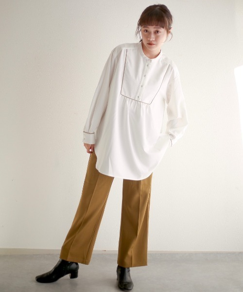 spoon store(スプーンストア)の「ヨークパイピングバンドカラーシャツ(シャツ/ブラウス・レディース・ブラック/ホワイト系その他・フリー)」の6枚目の写真