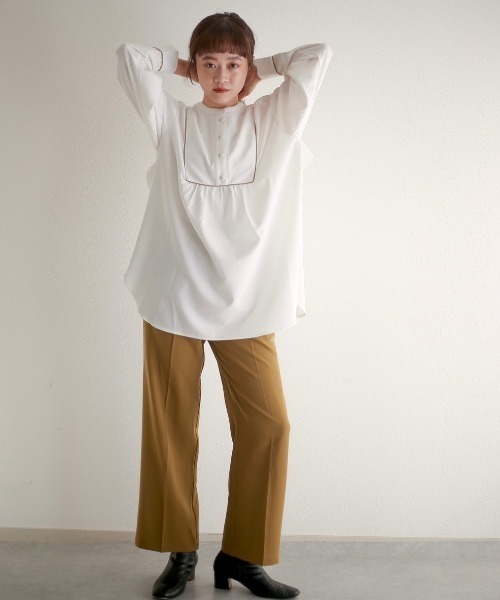 spoon store(スプーンストア)の「ヨークパイピングバンドカラーシャツ(シャツ/ブラウス・レディース・ブラック/ホワイト系その他・フリー)」の9枚目の写真