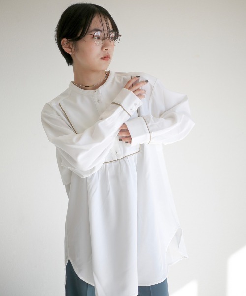 spoon store(スプーンストア)の「ヨークパイピングバンドカラーシャツ(シャツ/ブラウス・レディース・ブラック/ホワイト系その他・フリー)」の3枚目の写真