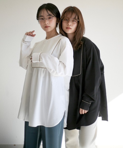 spoon store(スプーンストア)の「ヨークパイピングバンドカラーシャツ(シャツ/ブラウス・レディース・ブラック/ホワイト系その他・フリー)」の8枚目の写真