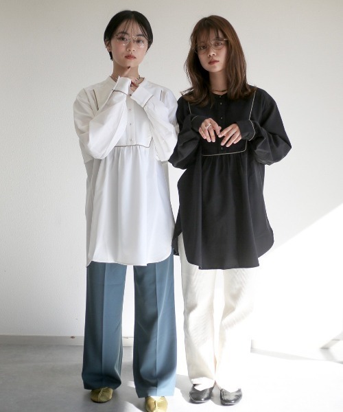 spoon store(スプーンストア)の「ヨークパイピングバンドカラーシャツ(シャツ/ブラウス・レディース・ブラック/ホワイト系その他・フリー)」の11枚目の写真