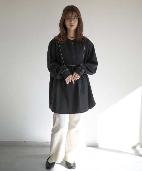 spoon store(スプーンストア)の「ヨークパイピングバンドカラーシャツ(シャツ/ブラウス・レディース・ブラック/ホワイト系その他・フリー)」の5枚目の写真