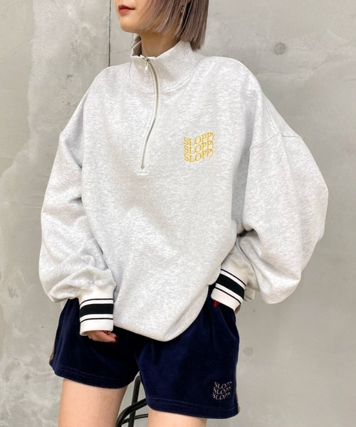 WHO'S WHO gallery(フーズフーギャラリー)の「【SLOPPY/スロッピー】ラインリブハーフジップ(スウェット・レディース・ブラック/トップグレー/オートミール/サックスブルー/ピンク・FREE)」の3枚目の写真